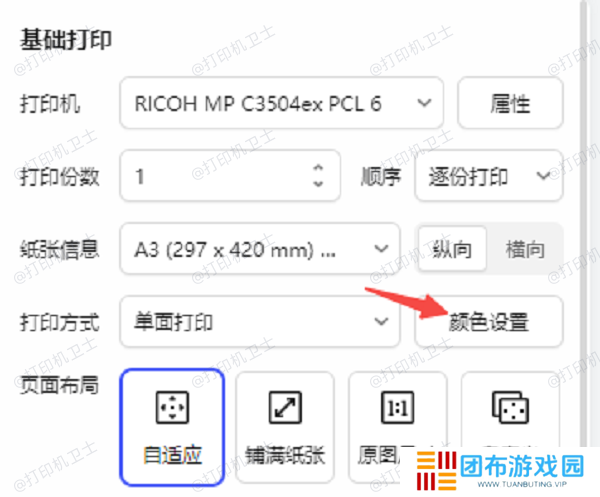 在应用程序中设置黑白打印